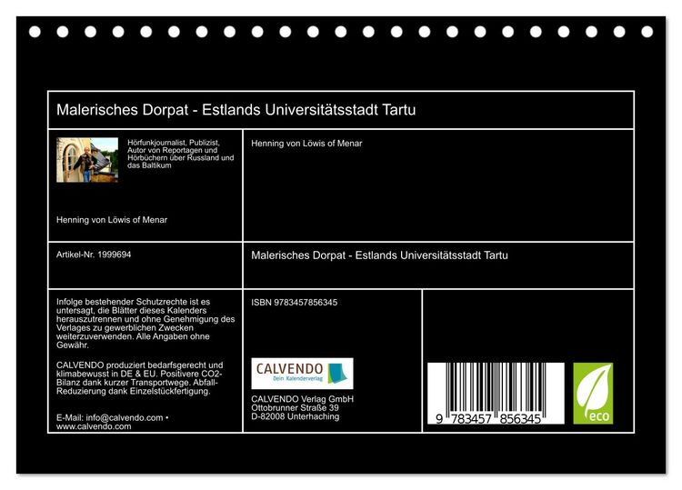 Produktbild: Malerisches Dorpat - Estlands Universit&auml;tsstadt Tartu (Tischkalender 2026 DIN A5 quer), CALVENDO Monatskalender