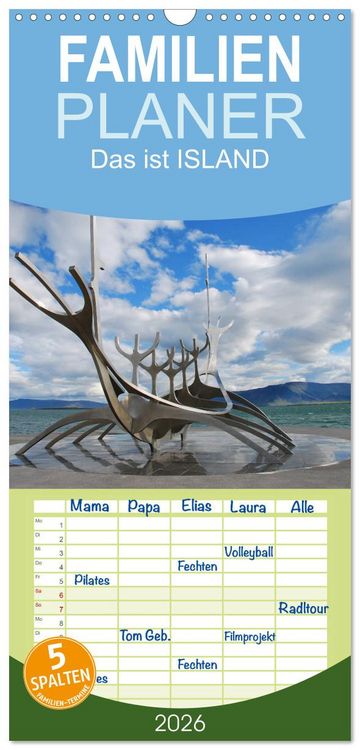 Produktbild: Familienplaner 2026 - Das ist ISLAND mit 5 Spalten (Wandkalender, 21 x 45 cm) CALVENDO