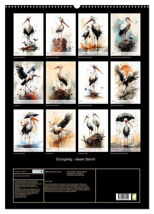 Produktbild: Einzigartig - dieser Storch (Wandkalender 2026 DIN A2 hoch), CALVENDO Monatskalender