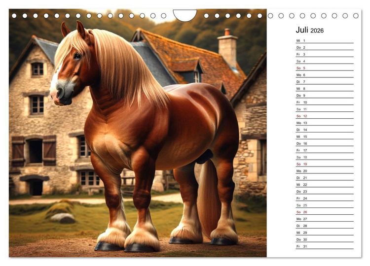 Produktbild: Kaltbl&uuml;ter - Die majest&auml;tische Kraft und Sch&ouml;nheit der Kaltblutpferde (Wandkalender 2026 DIN A4 quer), CALVENDO Monatskalender