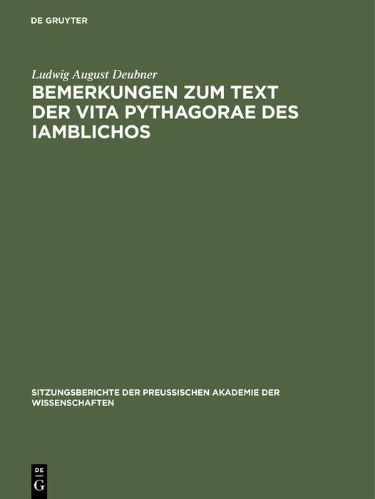 Produktbild: Bemerkungen zum Text der Vita Pythagorae des Iamblichos