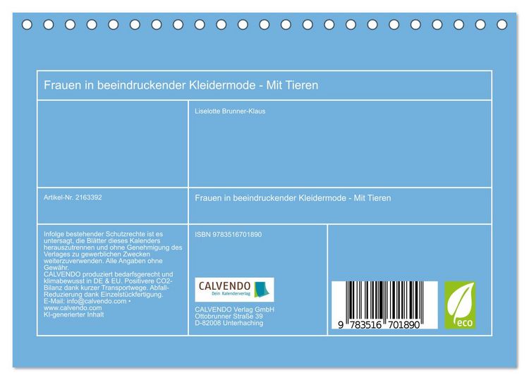 Produktbild: Frauen in beeindruckender Kleidermode - Mit Tieren (Tischkalender 2026 DIN A5 quer), CALVENDO Monatskalender