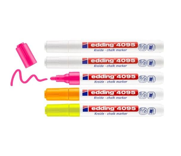 Produktbild: edding Kreidemarker 4095 Rundspitze, wei&szlig;, gelb, orange, pink, 5er Set