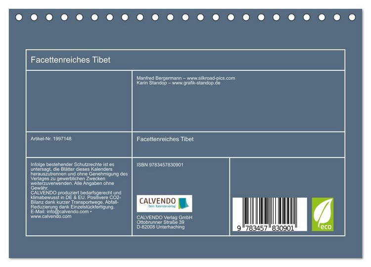Produktbild: Facettenreiches Tibet (Tischkalender 2026 DIN A5 quer), CALVENDO Monatskalender