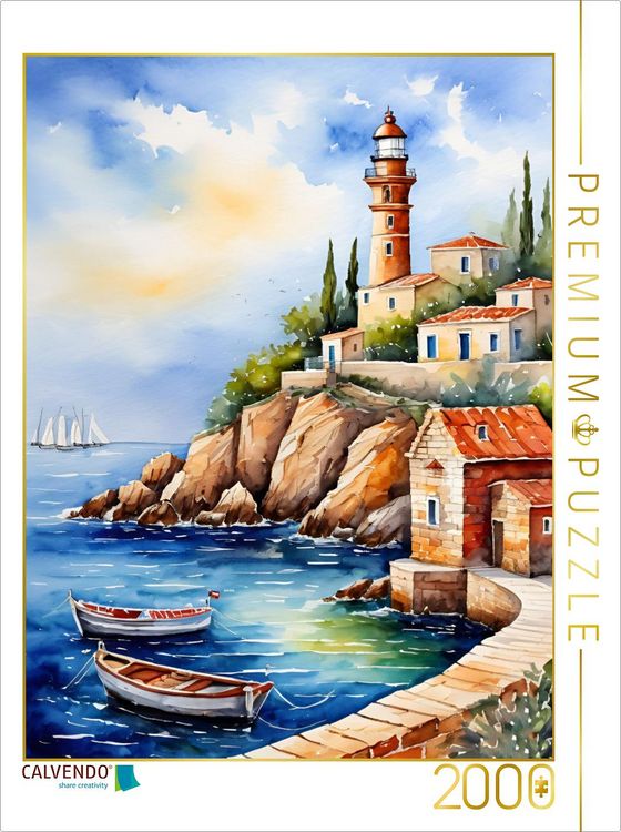 Produktbild: CALVENDO Puzzle Leuchtturm vor dem Hafen | 2000 Teile Lege-Gr&ouml;&szlig;e 90x67cm Foto-Puzzle f&uuml;r gl&uuml;ckliche Stunden