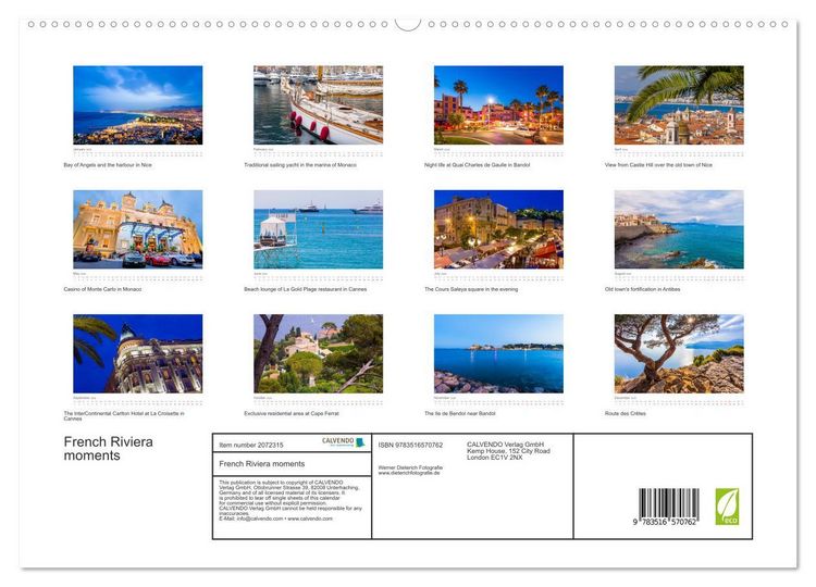 Produktbild: French Riviera moments (High Quality Premium Wall Calendar 2026 DIN A2 landscape),CALVENDO 12 Month Wall Calendar