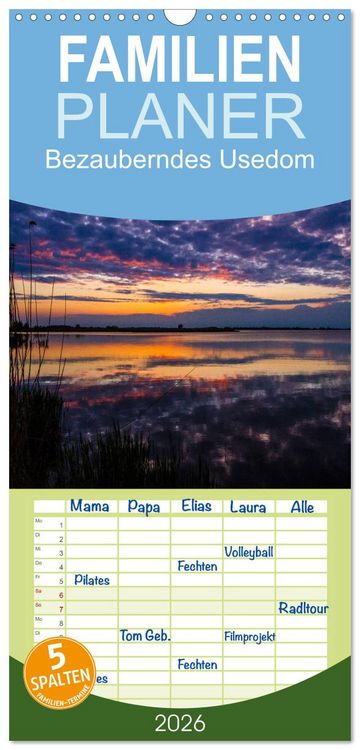 Produktbild: Familienplaner 2026 - Bezauberndes Usedom mit 5 Spalten (Wandkalender, 21 x 45 cm) CALVENDO
