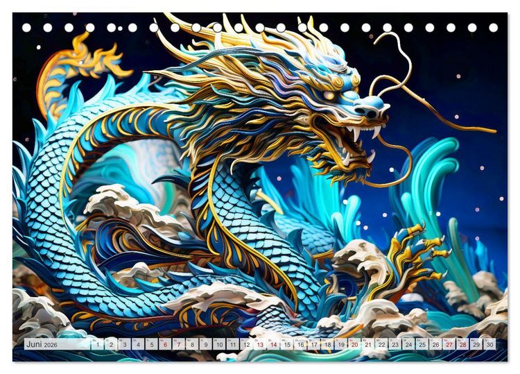 Produktbild: Quilling-Drachen - Jahr des Drachen (Tischkalender 2026 DIN A5 quer), CALVENDO Monatskalender