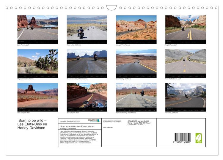 Produktbild: Born to be wild &ndash; Les &Eacute;tats-Unis en Harley-Davidson (Calendrier mural 2026 DIN A3 vertical), CALVENDO calendrier mensuel