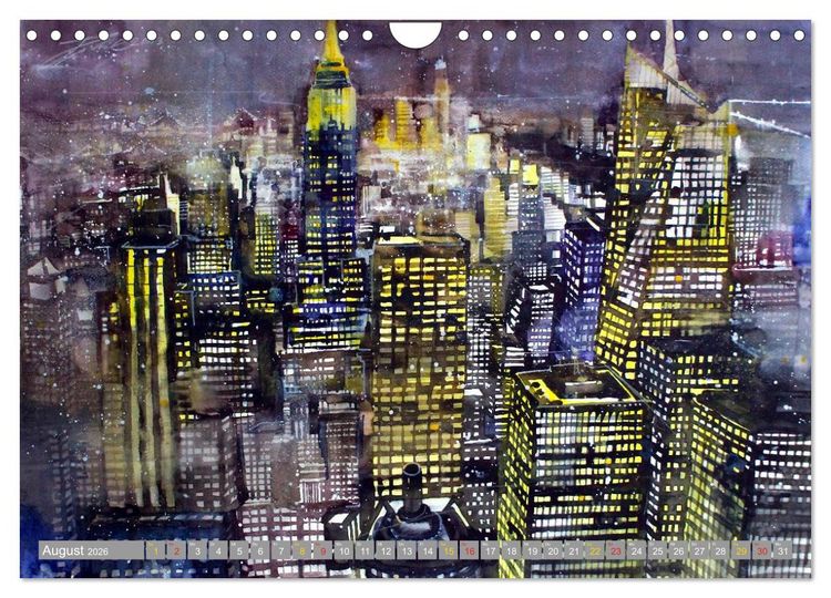 Produktbild: New York Watercolor Citylights (Wandkalender 2026 DIN A4 quer), CALVENDO Monatskalender