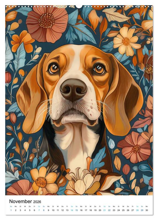 Produktbild: Beagle im Blumenmeer (hochwertiger Premium Wandkalender 2026 DIN A2 hoch), Kunstdruck in Hochglanz