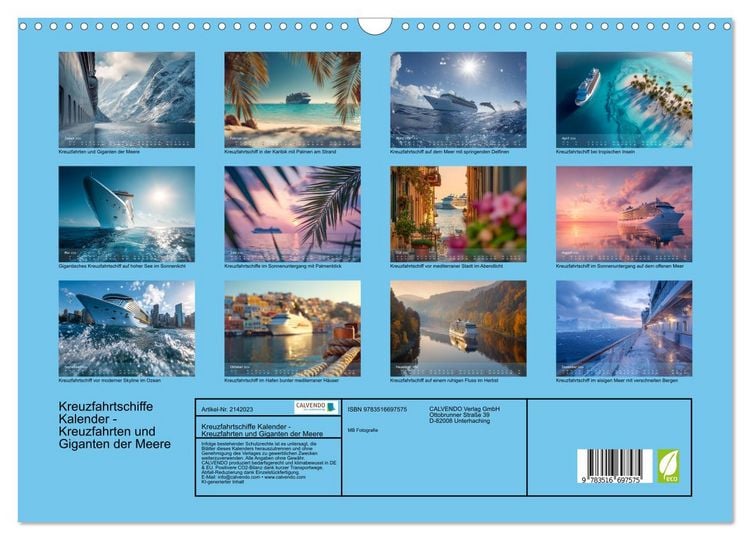 Produktbild: Kreuzfahrtschiffe Kalender - Kreuzfahrten und Giganten der Meere (Wandkalender 2026 DIN A3 quer), CALVENDO Monatskalender