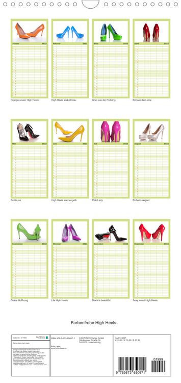 Produktbild: Familienplaner Farbenfrohe High Heels (Wandkalender 2022 , 21 cm x 45 cm, hoch)