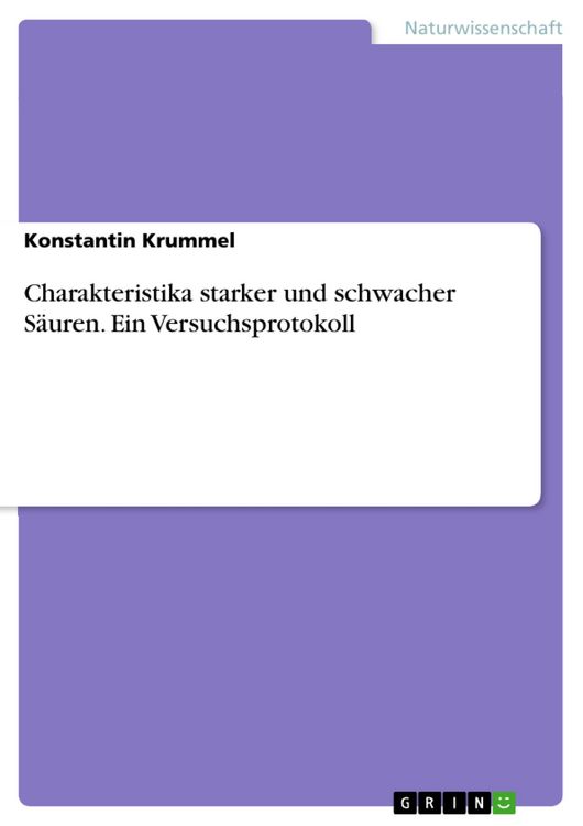 Produktbild: Charakteristika starker und schwacher S&auml;uren. Ein Versuchsprotokoll