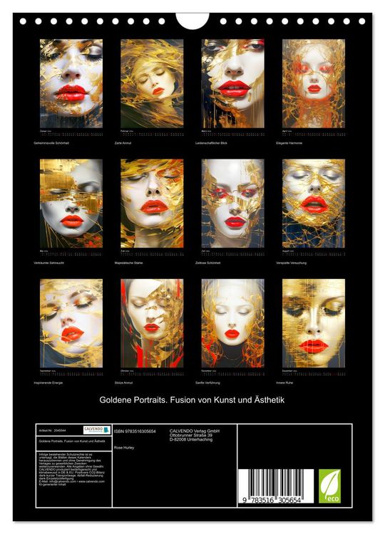 Produktbild: Goldene Portraits. Fusion von Kunst und &Auml;sthetik (Wandkalender 2026 DIN A4 hoch), CALVENDO Monatskalender