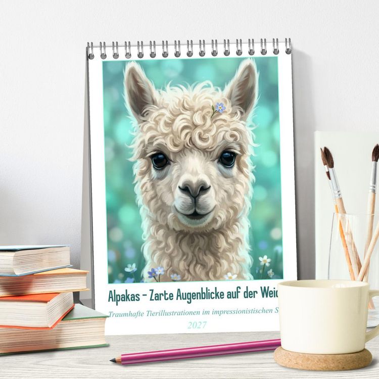 Produktbild: Alpakas - Zarte Augenblicke auf der Weide (Tischkalender 2027 DIN A5 hoch), CALVENDO Monatskalender