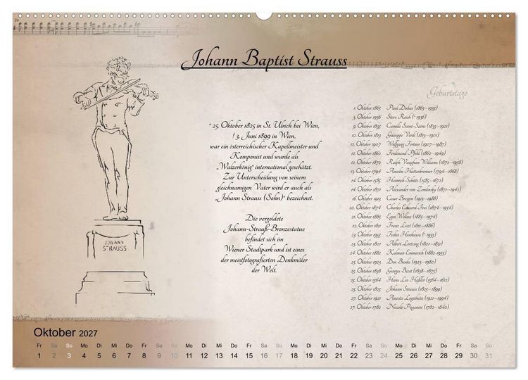 Produktbild: Von Mozart bis Beethoven (hochwertiger Premium Wandkalender 2027 DIN A2 quer), Kunstdruck in Hochglanz