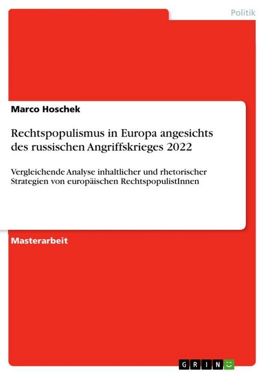 Produktbild: Rechtspopulismus in Europa angesichts des russischen Angriffskrieges 2022