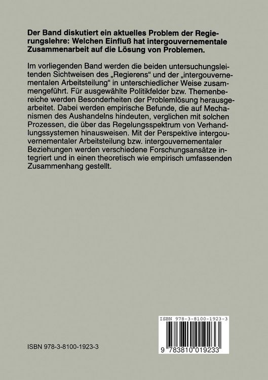 Produktbild: Regieren und intergouvernementale Beziehungen