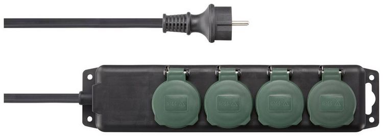 Produktbild: Sygonix SY-5145340 Steckdosenleiste Schwarz, Gr&uuml;n Schutzkontakt 1St.