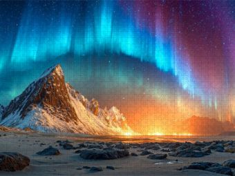 Produktbild: CALVENDO Puzzle Wo Himmel und Erde im Polarlicht verschmelzen | 1000 Teile Lege-Gr&ouml;&szlig;e 64x48cm Foto-Puzzle f&uuml;r gl&uuml;ckliche Stunden