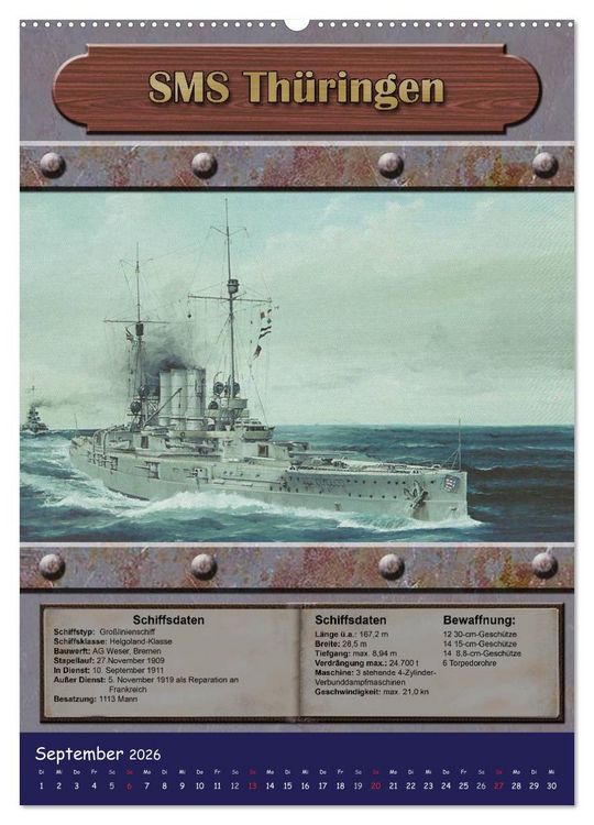 Produktbild: Die kaiserliche Marine 1871 - 1918 (hochwertiger Premium Wandkalender 2026 DIN A2 hoch), Kunstdruck in Hochglanz
