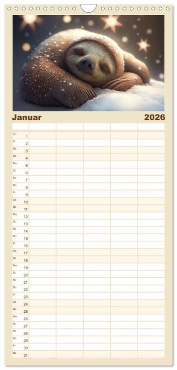 Produktbild: Familienplaner 2026 - Der Kalender f&uuml;r echte Faultiere mit 5 Spalten (Wandkalender, 21 x 45 cm) CALVENDO