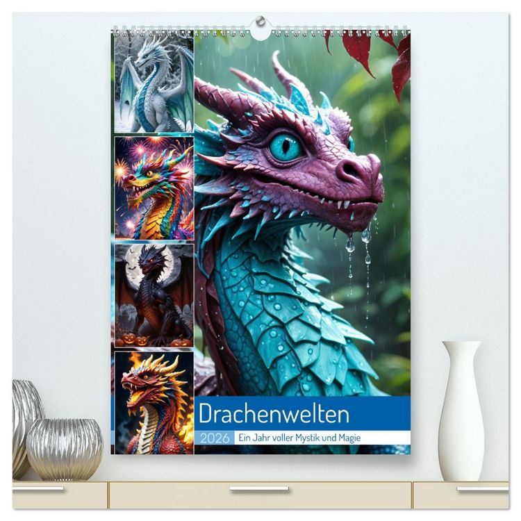 Produktbild: Drachenwelten &ndash; Ein Jahr voller Mystik und Magie (hochwertiger Premium Wandkalender 2026 DIN A2 hoch), Kunstdruck in Hochglanz