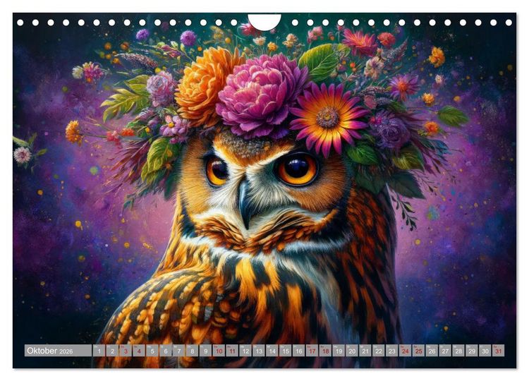 Produktbild: Blumige Vogelportr&auml;ts (Wandkalender 2026 DIN A4 quer), CALVENDO Monatskalender