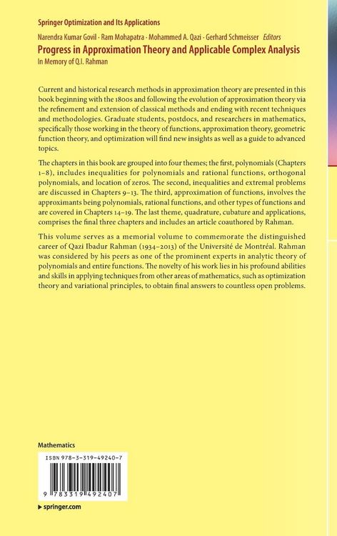 Produktbild: Progress in Approximation Theory and Applicable Complex Analysis