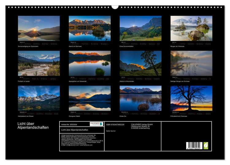 Produktbild: Licht &uuml;ber Alpenlandschaften (Wandkalender 2026 DIN A2 quer), CALVENDO Monatskalender