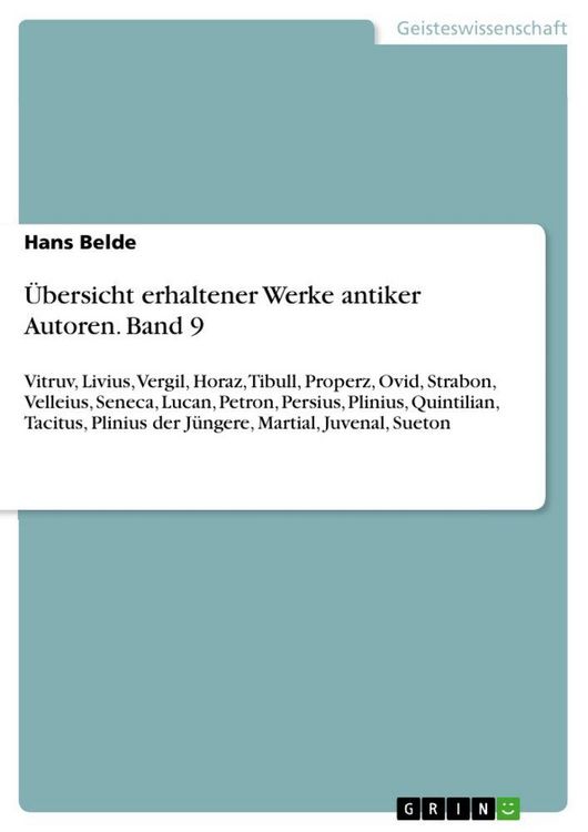Produktbild: &Uuml;bersicht erhaltener Werke antiker Autoren. Band 9