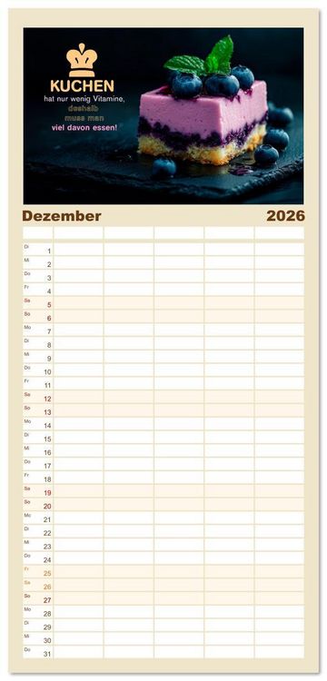 Produktbild: Familienplaner 2026 - Dessert - Liebe auf den ersten Biss mit 5 Spalten (Wandkalender, 21 x 45 cm) CALVENDO