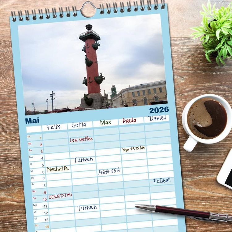 Produktbild: Familienplaner 2026 - Sankt Petersburg - "Venedig des Nordens" mit 5 Spalten (Wandkalender, 21 x 45 cm) CALVENDO