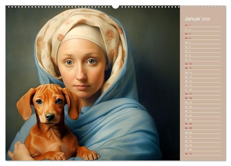 Produktbild: Dame mit Hund (Wandkalender 2026 DIN A2 quer), CALVENDO Monatskalender