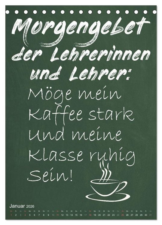 Produktbild: Coole Lehrerspr&uuml;che (Tischkalender 2026 DIN A5 hoch), CALVENDO Monatskalender