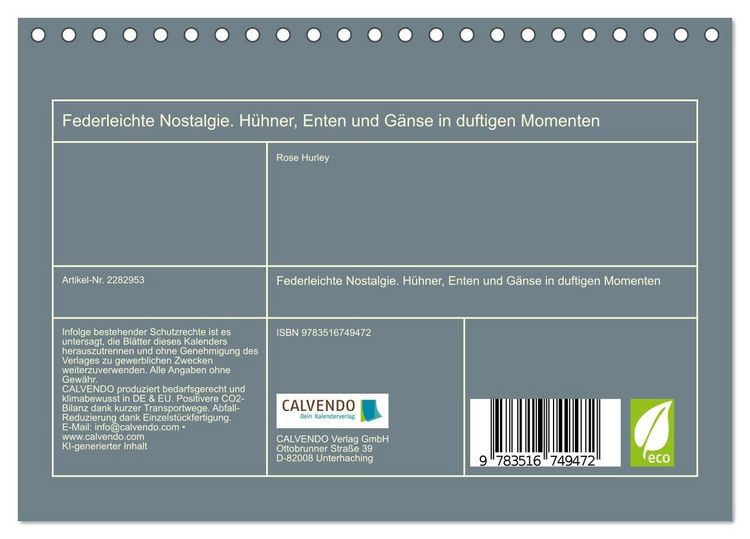 Produktbild: Federleichte Nostalgie. H&uuml;hner, Enten und G&auml;nse in duftigen Momenten (Tischkalender 2027 DIN A5 quer), CALVENDO Monatskalender