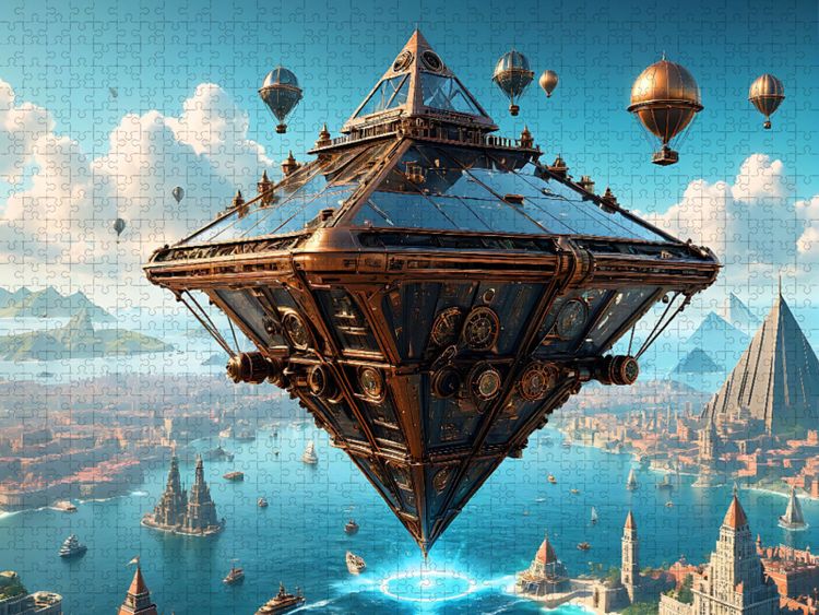 Produktbild: CALVENDO Puzzle Schwerlast Transportpolygon &uuml;ber dem Stadthafen | 1000 Teile Lege-Gr&ouml;&szlig;e 64x48cm Foto-Puzzle f&uuml;r gl&uuml;ckliche Stunden