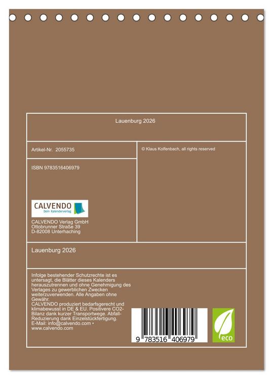 Produktbild: Lauenburg 2026 (Tischkalender 2026 DIN A5 hoch), CALVENDO Monatskalender