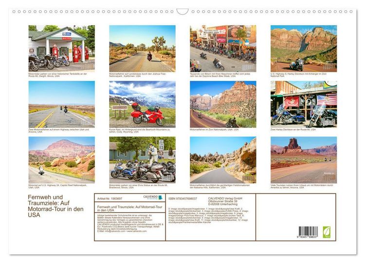 Produktbild: Fernweh und Traumziele: Auf Motorrad-Tour in den USA (Wandkalender 2026 DIN A2 quer), CALVENDO Monatskalender