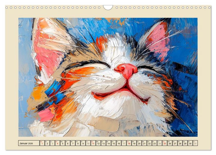 Produktbild: Katzengesichter im &Ouml;lgem&auml;lde-Stil. Liebliche Portraits f&uuml;rs Herz (Wandkalender 2026 DIN A3 quer), CALVENDO Monatskalender