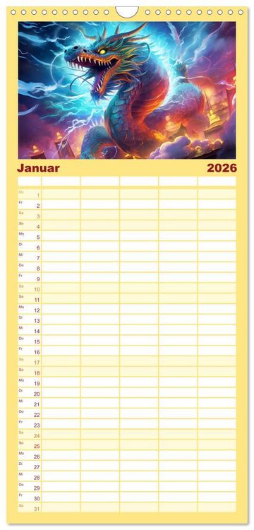 Produktbild: Familienplaner 2026 - Drachen-Jahr - Kalenderplaner im Stile des chinesischen Tierkreiszeichens mit 5 Spalten (Wandkalender, 21 x 45 cm) CALVENDO