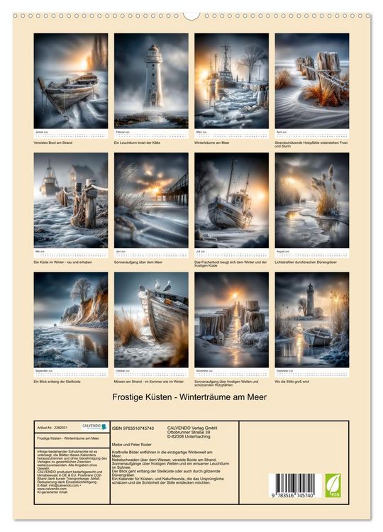 Produktbild: Frostige K&uuml;sten - Wintertr&auml;ume am Meer (hochwertiger Premium Wandkalender 2026 DIN A2 hoch), Kunstdruck in Hochglanz