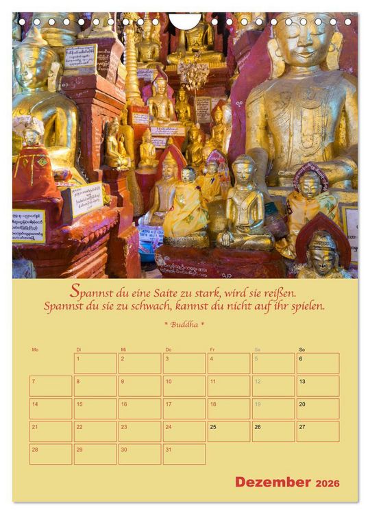 Produktbild: BUDDHA IN GOLD - Mit buddhistischen Spr&uuml;chen (Wandkalender 2026 DIN A4 hoch), CALVENDO Monatskalender