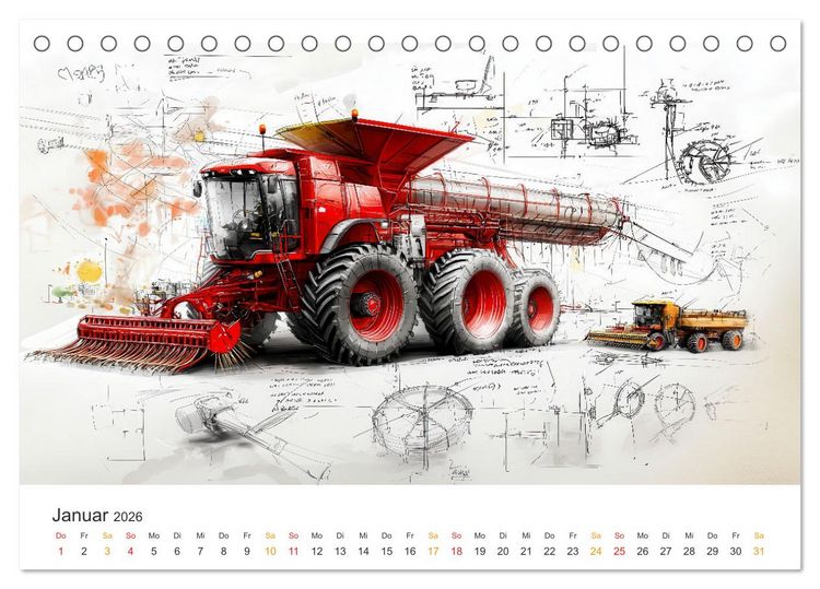 Produktbild: M&auml;hdrescher - Design Studien (Tischkalender 2026 DIN A5 quer), CALVENDO Monatskalender