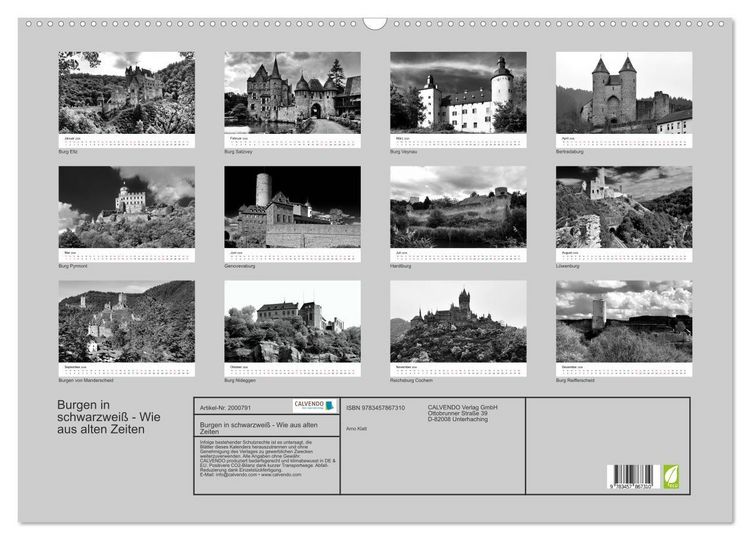 Produktbild: Burgen in schwarzwei&szlig; - Wie aus alten Zeiten (Wandkalender 2026 DIN A2 quer), CALVENDO Monatskalender