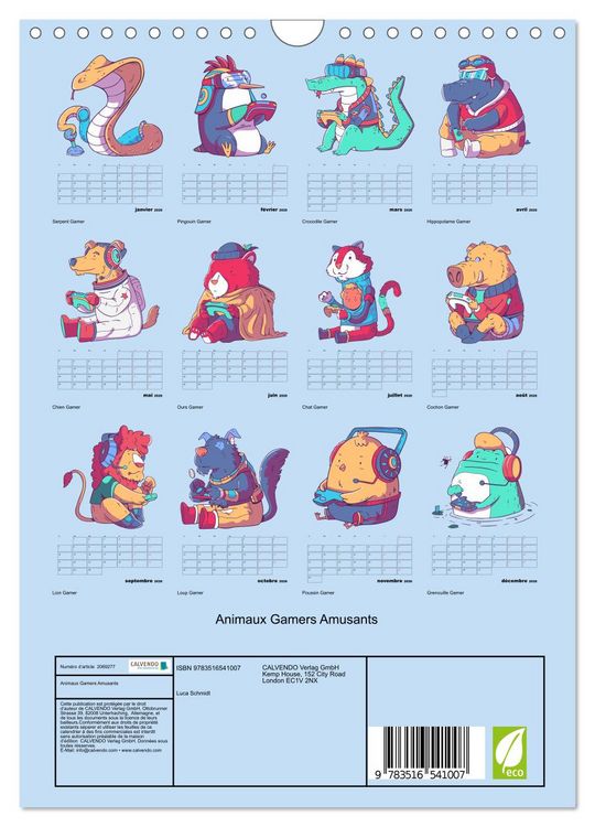 Produktbild: Animaux Gamers Amusants (Calendrier mural 2026 DIN A4 horizontal), CALVENDO calendrier mensuel