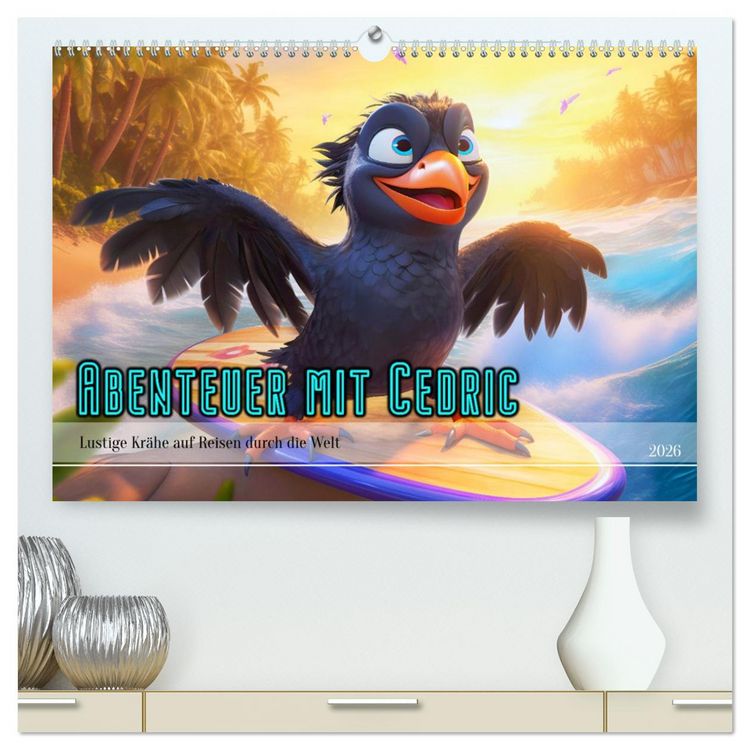 Produktbild: Abenteuer mit Cedric - Lustige Kr&auml;he auf Reisen durch die Welt (hochwertiger Premium Wandkalender 2026 DIN A2 quer), Kunstdruck in Hochglanz
