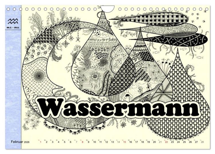 Produktbild: Tangle-Art, Sternzeichen mal anders (Wandkalender 2026 DIN A4 quer), CALVENDO Monatskalender