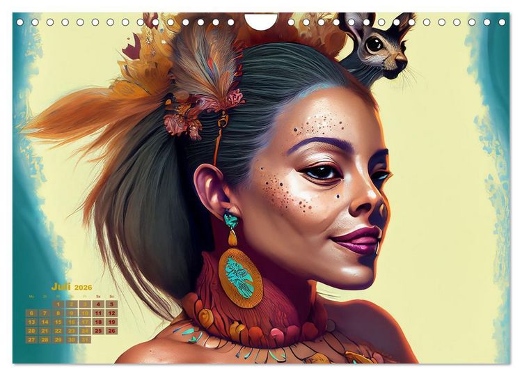 Produktbild: Fantasy Tier Frauen Portraits (Wandkalender 2026 DIN A4 quer), CALVENDO Monatskalender